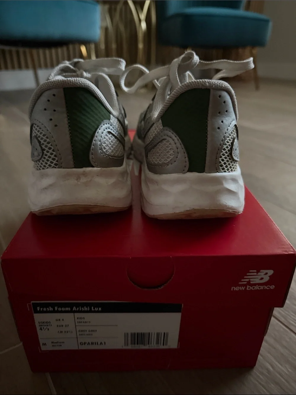 New Balance Kids' Fresh Foam Lightweight Running Shoe - White/Grey size 4 1/2.
